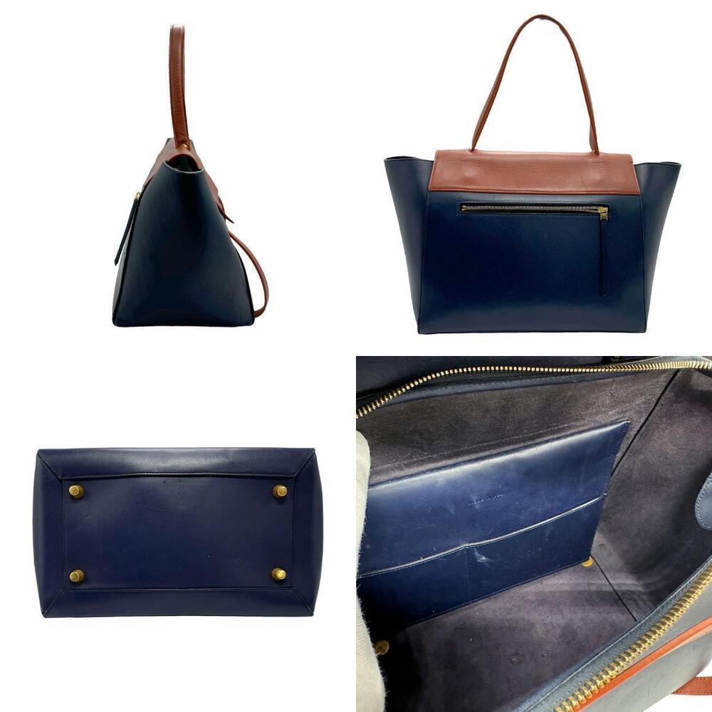 Celine leather bag Blue handbag belt brown Navy Blue Brown